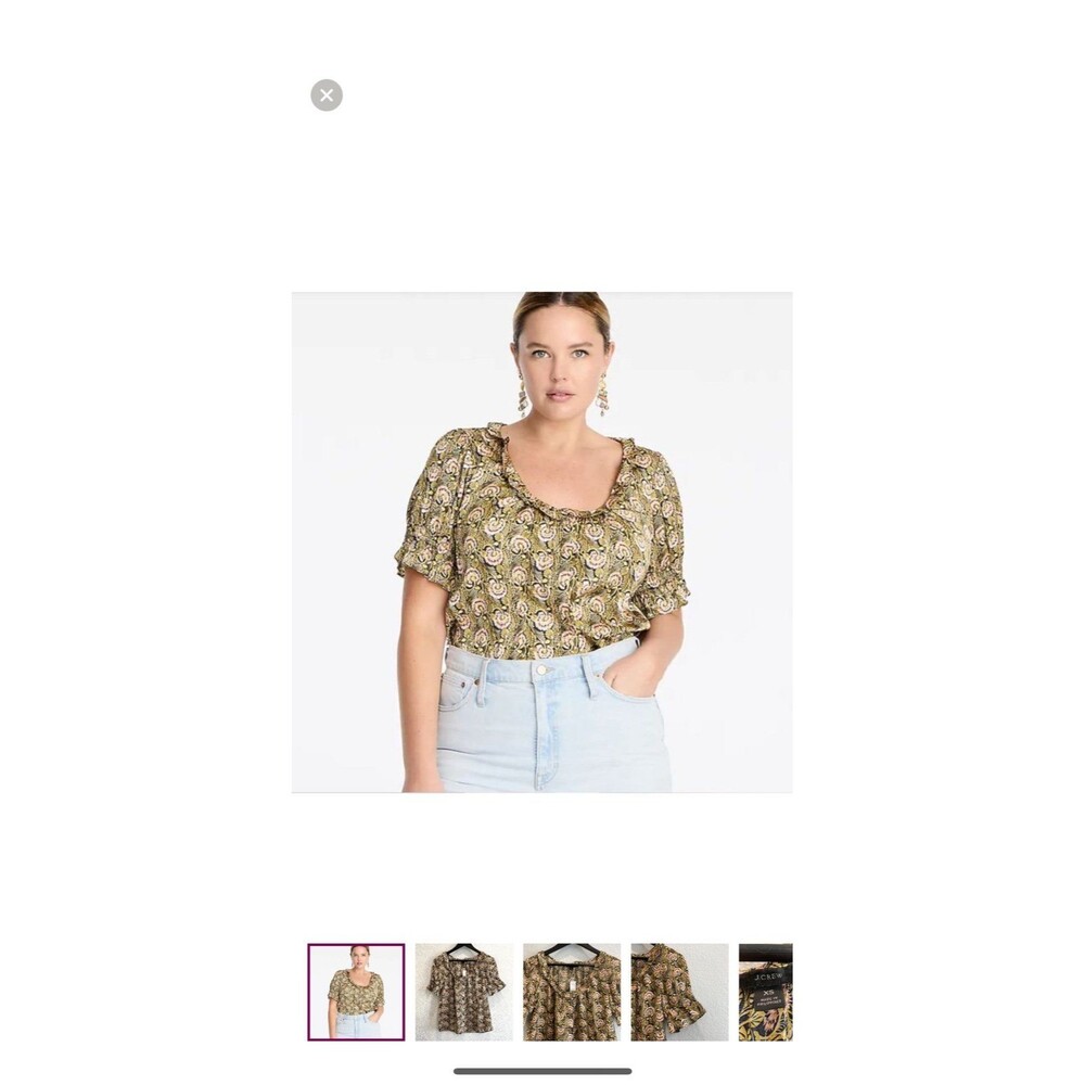 NEW J. Crew Ruffle Featherweight Satin Scoop Neck Top in Dandelion Swirl Size S